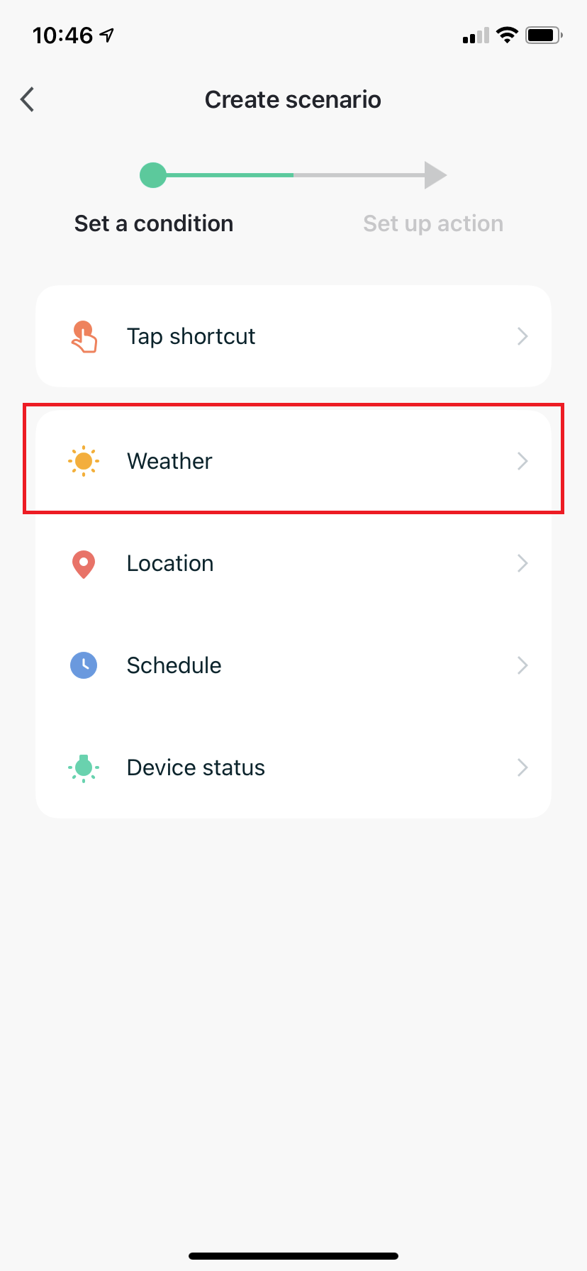 Select conditions for your automatic smart scenario